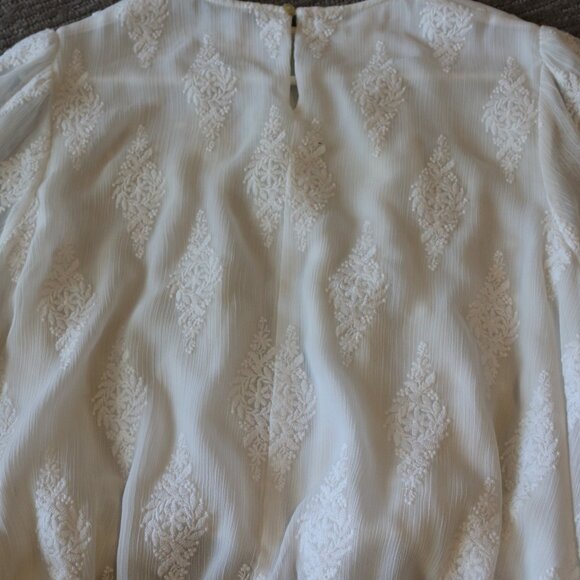 Zara White Embroidered Long Sleeve Blouse Women’s Small - Picture 7 of 7